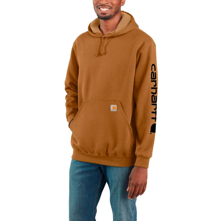Carhartt Midweight hoodie med logga på ärmen, brun, st XL