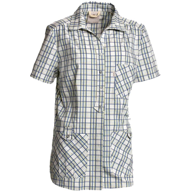 Nybo Workwear Joy kortærmet dameskjorte, Beige/Blå/Lime, S