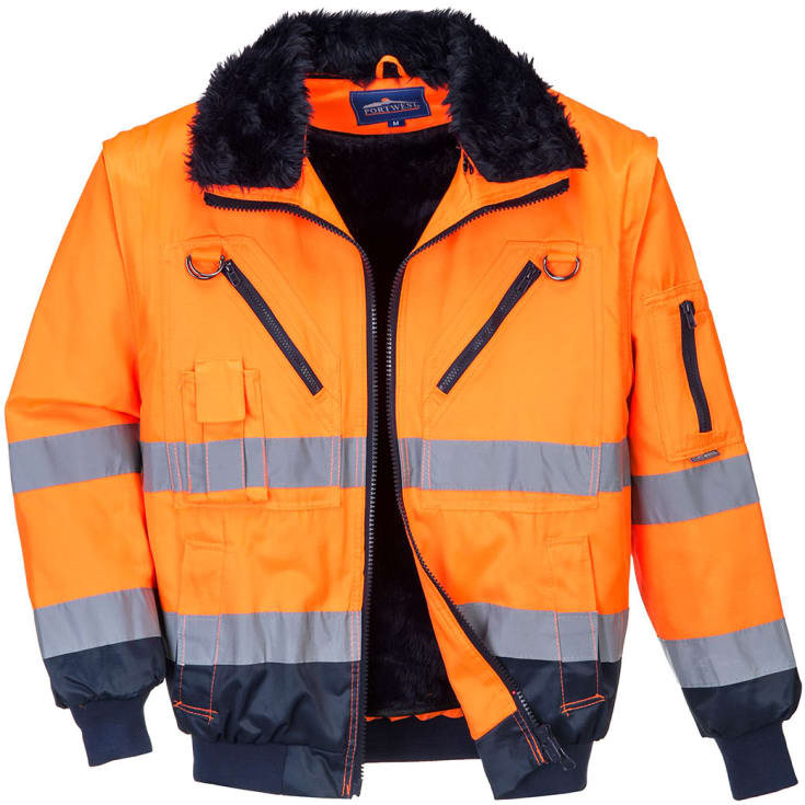 Portwest 3-i-1 pilotjakke, Hi-vis Orange/Marine, 3XL