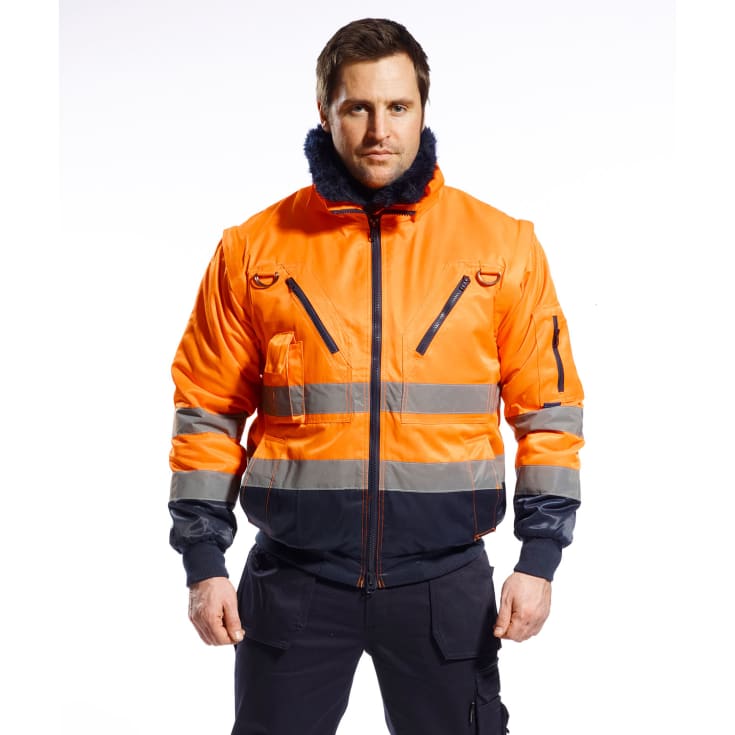 Portwest 3-i-1 pilotjakke, Hi-vis Orange/Marine, 3XL