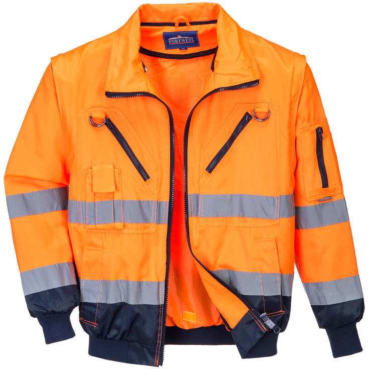 Portwest 3-i-1 pilotjakke, Hi-vis Orange/Marine, 3XL