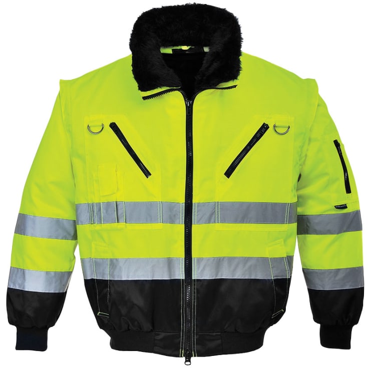 Portwest 3-i-1 pilotjakke, Hi-vis Gul/Sort, XL