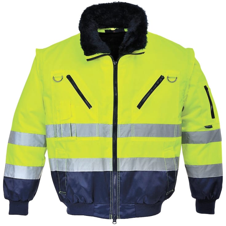 Portwest 3-i-1 pilotjakke, Hi-Vis gul/marine, 4XL