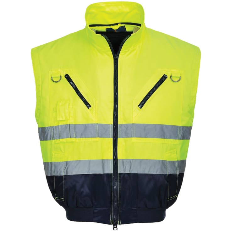 Portwest 3-i-1 pilotjakke, Hi-Vis gul/marine, 4XL