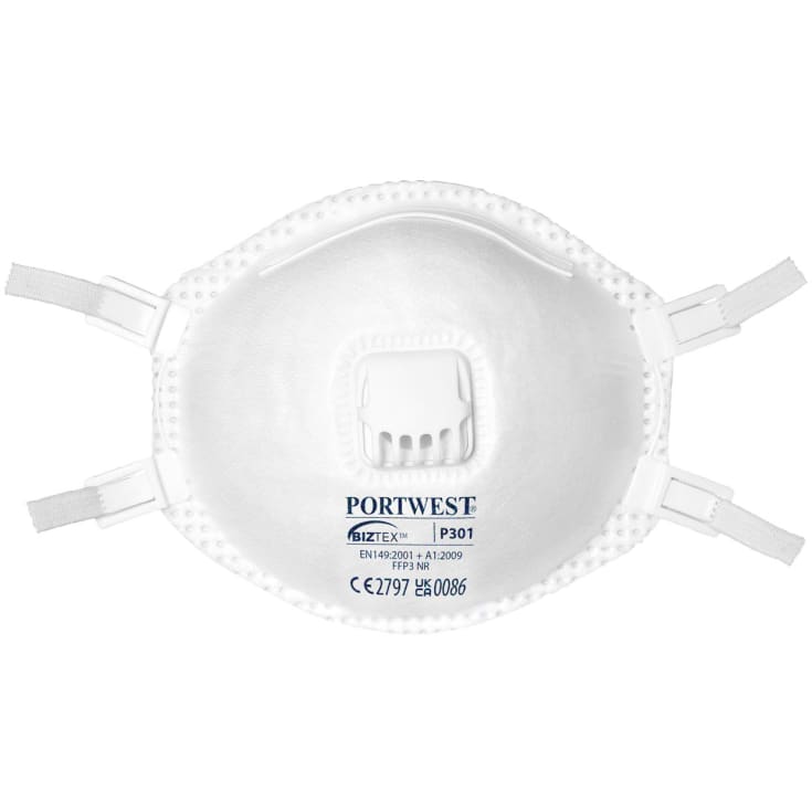 Portwest 10-pak justerbar støvmaske FFP3 med ventil, Hvid, ONESIZE