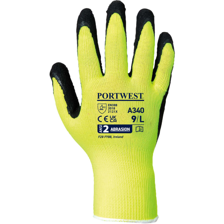 Portwest A340 Grip arbejdshandsker, Gul/Sort, XL/10