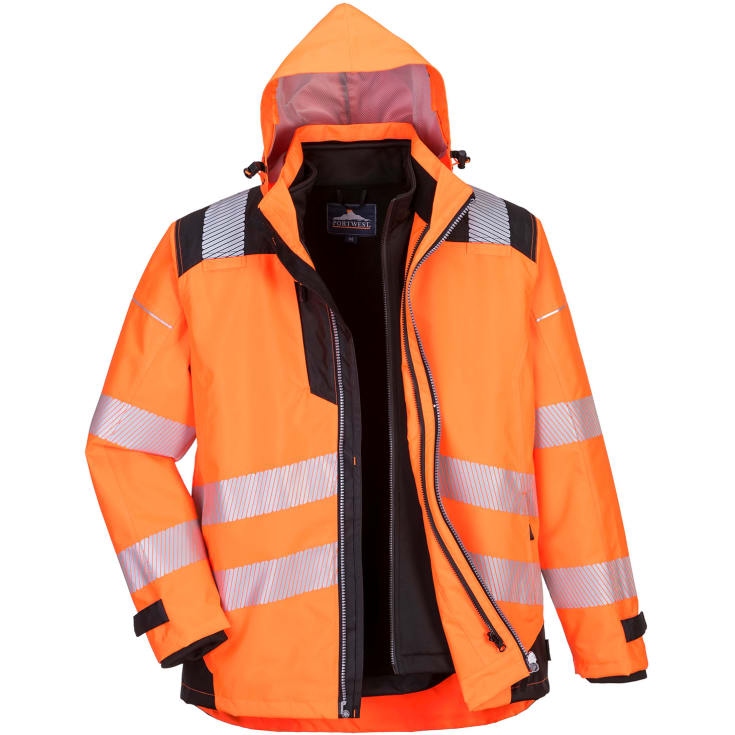 Portwest PW3 3i1 arbejdsjakke, Hi-Vis Orange/Sort, L/54