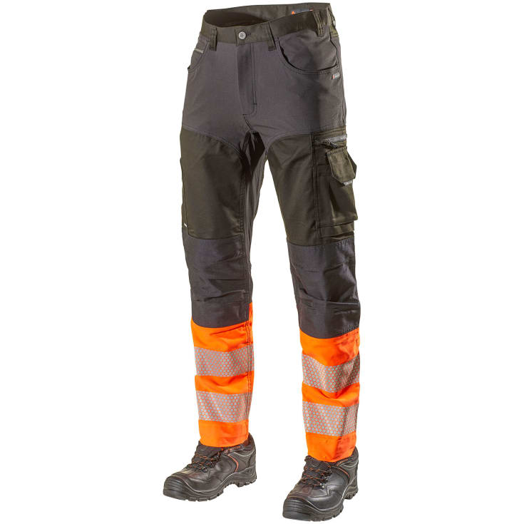 L.Brador arbejdsbukser 1073PB, Sort/Hi-vis Orange, C44