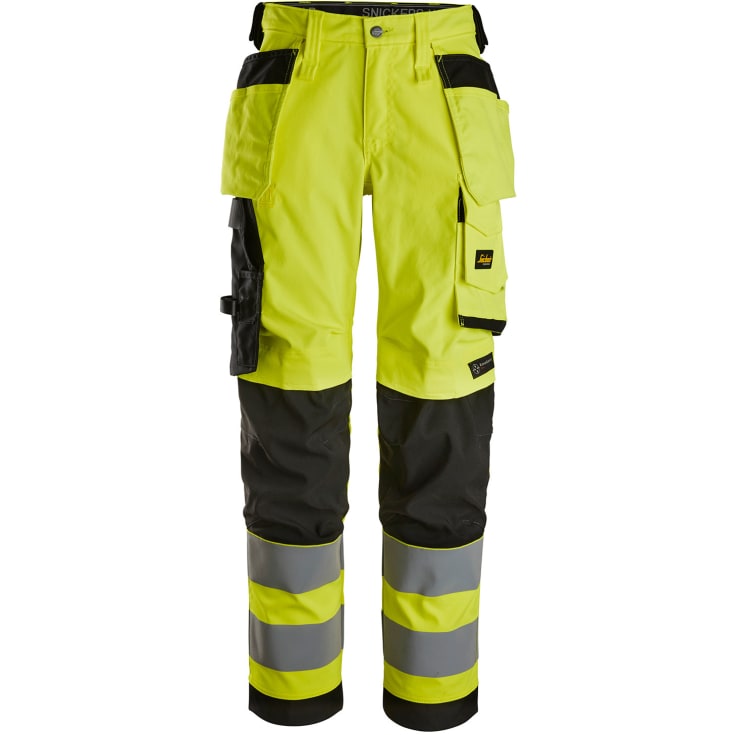Snickers dame håndværkerbukser 6743, Hi-vis Gul/Sort, 52