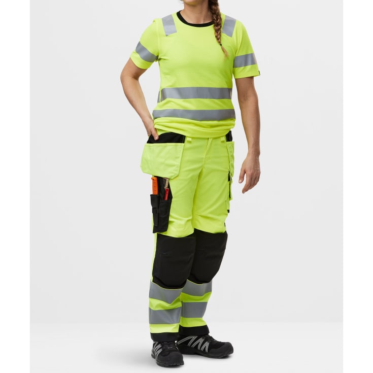 Snickers dame håndværkerbukser 6743, Hi-vis Gul/Sort, 52