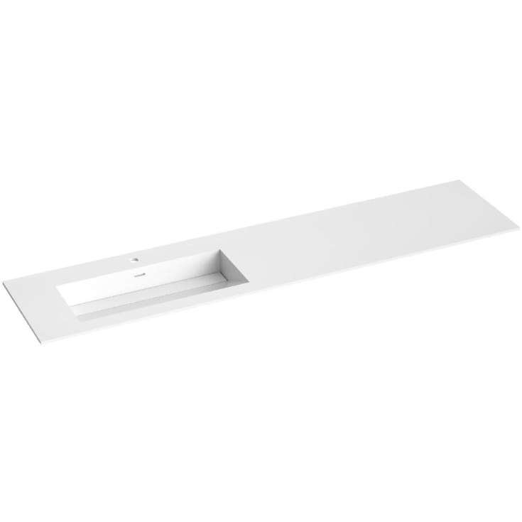 Korsbakken Corian møbelservant, venstre, skrå bunn, 200x46,5 cm, hvit matt