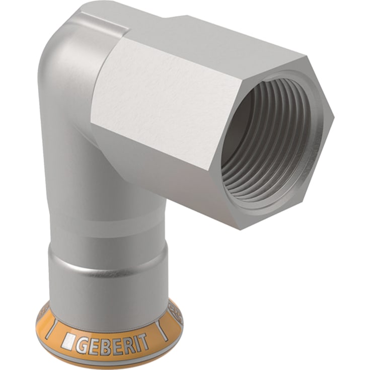Geberit Mapress Therm rustfri albue, 90°, med innvendige gjenger, til varmesystem, 22 mm x 1/2"
