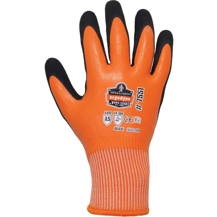 Ergodyne 7551 vinterhandsker med skærebeskyttelse Cut E, Black/Orange, 7/S