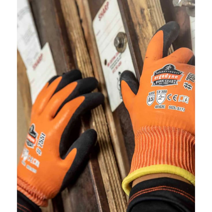 Ergodyne 7551 vinterhandsker med skærebeskyttelse Cut E, Black/Orange, 7/S
