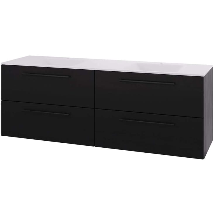Linn Bad Ingrid servantskap, 4 Skuffer, dobbel, 160x45,3x57 cm, sort eik