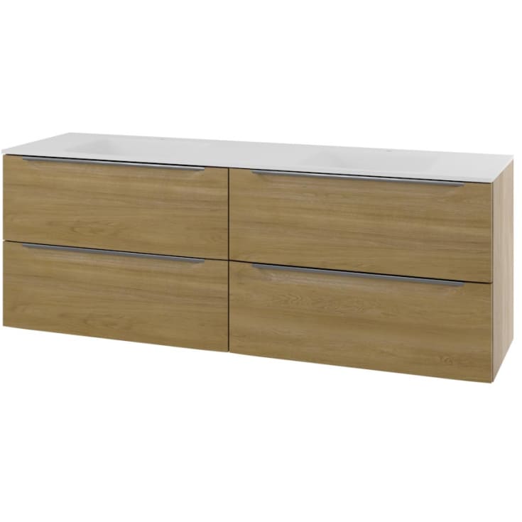 Linn Bad Mari servantskap, 4 skuffer, 160x45,6x57 cm, dobbel, eikefolie