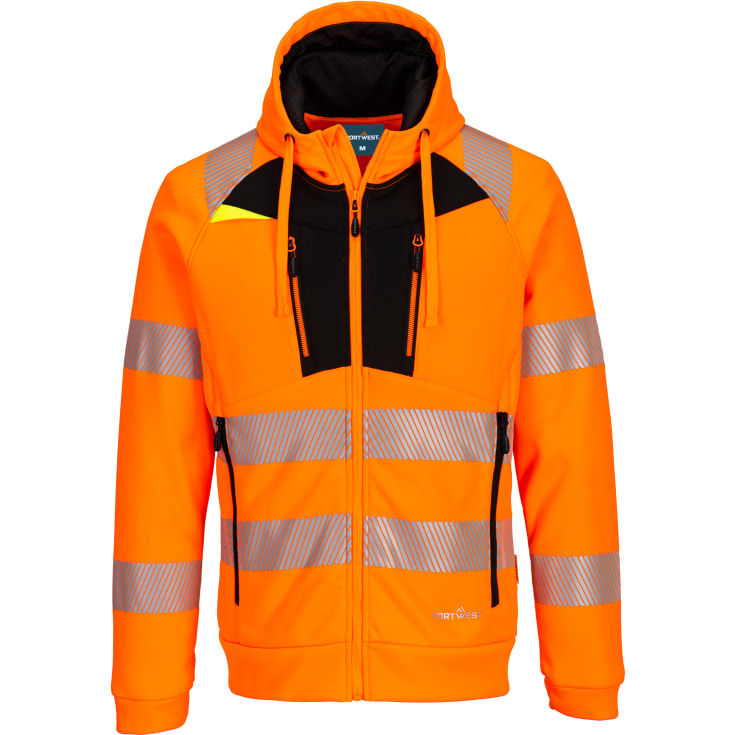 Portwest DX4 hættetrøje med lynlås, Hi-Vis Orange/Sort, L