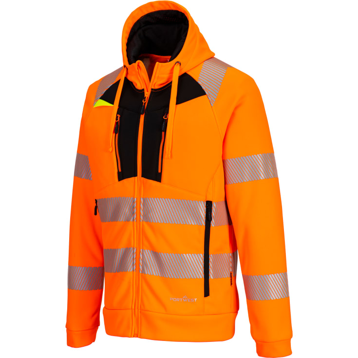 Portwest DX4 hættetrøje med lynlås, Hi-Vis Orange/Sort, L