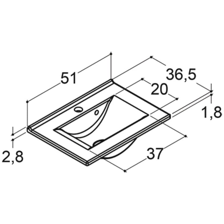 Dansani Mido+ Amber Mini håndvask, 51x36,5 cm, hvid