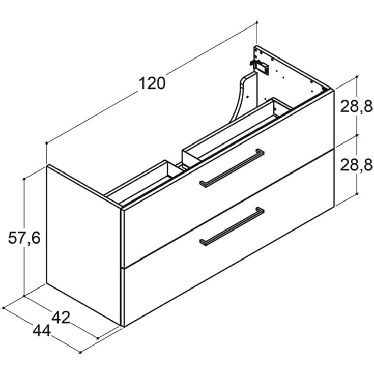 Dansani Mido+ underskab, 120x44 cm, mat hvid