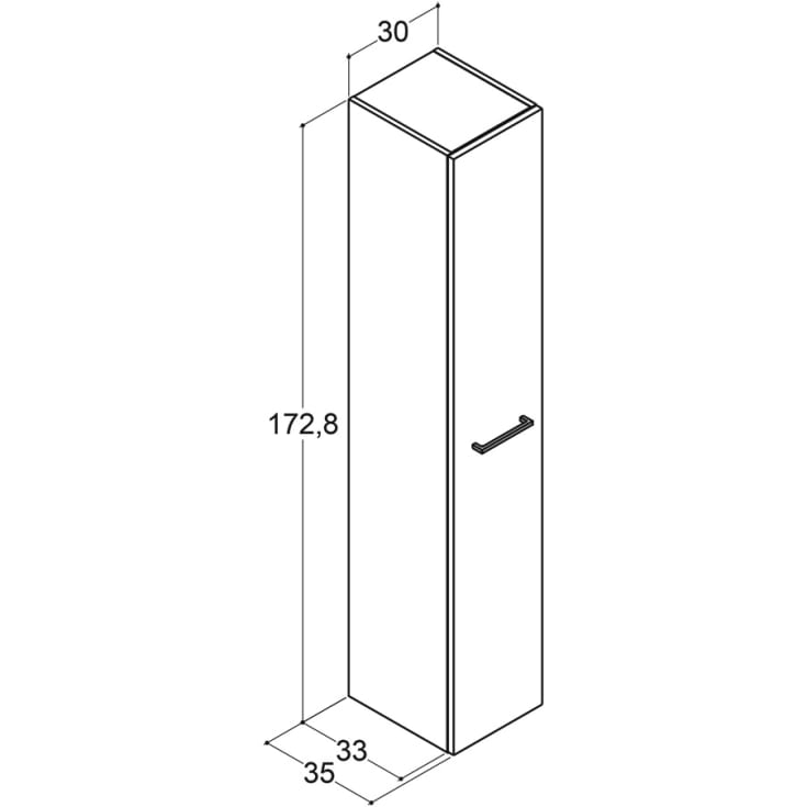 Dansani Mido+ højskab, 30x172,8 cm, højre, hvid højglans