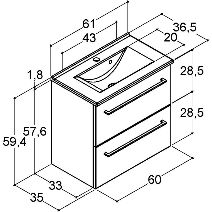 Dansani Mido+ møbelpakke, 61x36,5 cm, mat hvid