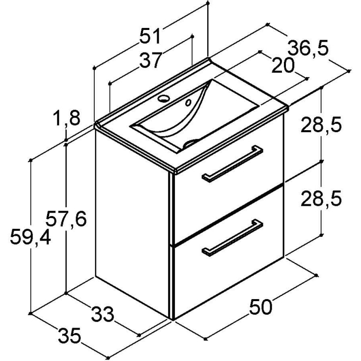 Dansani Mido+ møbelpakke, 51x36,5 cm, hvid højglans
