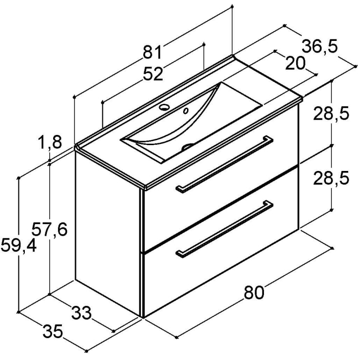Dansani Mido+ møbelpakke, 81x36,5 cm, mat grå
