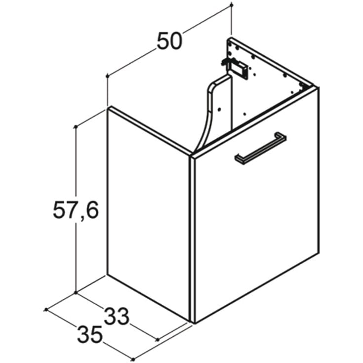 Dansani Mido+ underskab, 50x35 cm, venstre, mat hvid