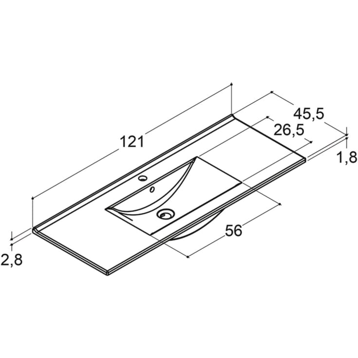 Dansani Mido+ Amber håndvask, 121x45,5 cm, hvid
