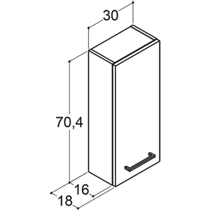 Dansani Mido+ vægskab, 30x70 cm, højre, sort