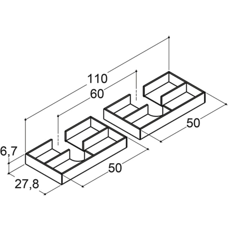 Dansani skuffeindsats, 110x27,8 cm, eg