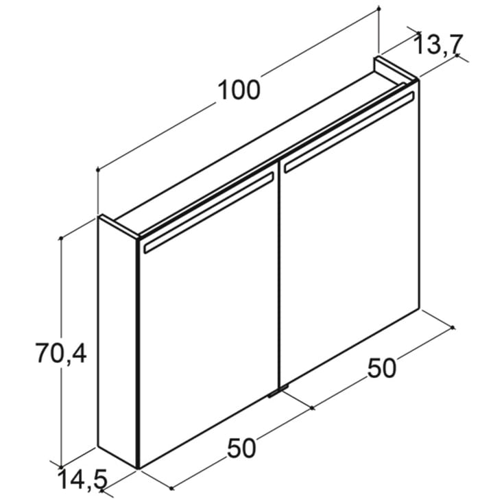 Dansani Mido+ Top spejlskab med lys, 100x70 cm, hvid højglans