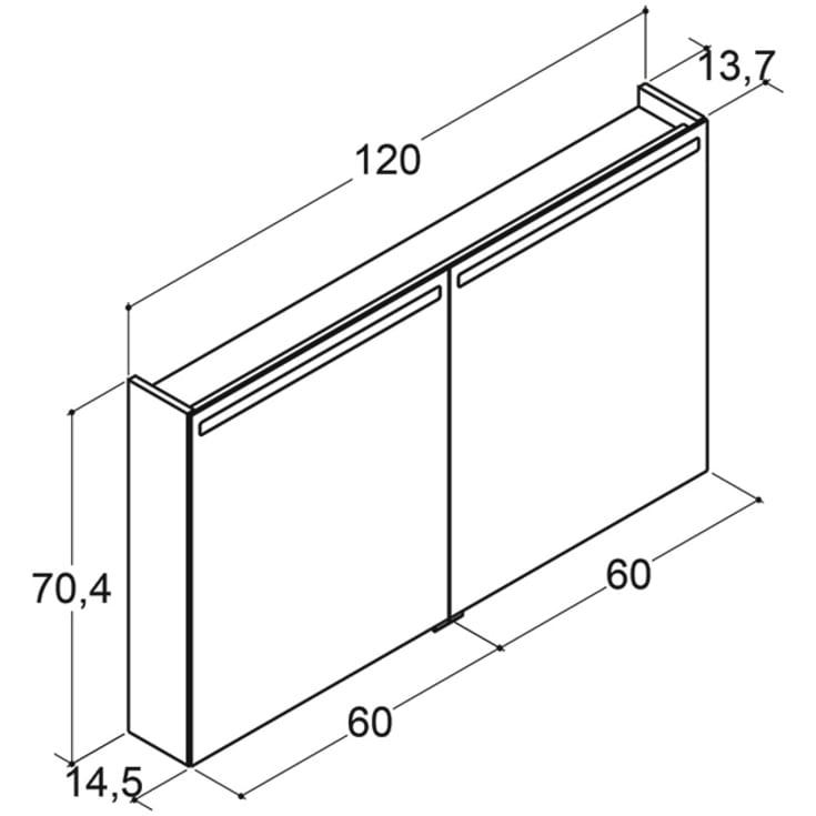 Dansani Mido+ Top spejlskab med lys, 120x70 cm, hvid mat