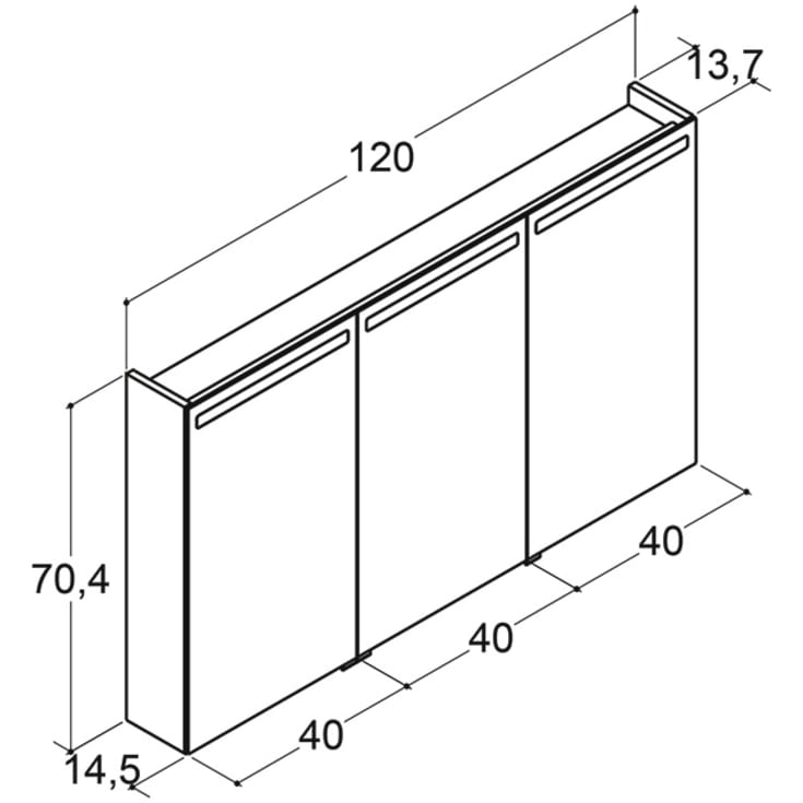 Dansani Mido+ Top spejlskab med lys, 120x70 cm, sort