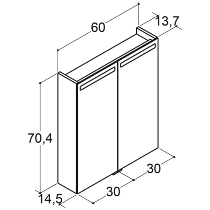 Dansani Mido+ Top spejlskab med lys, 60x70 cm, aluminium