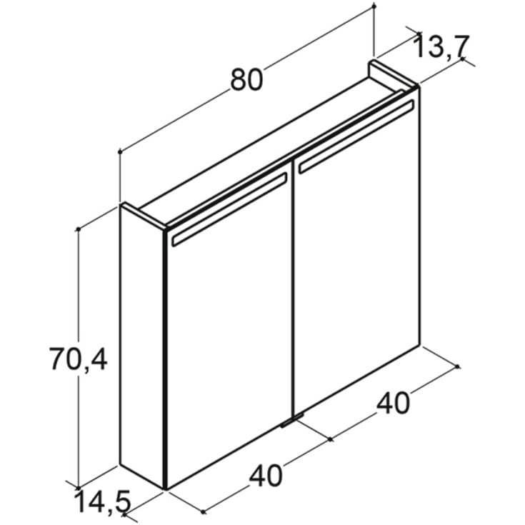 Dansani Mido+ Top spejlskab med lys, 80x70 cm, eg
