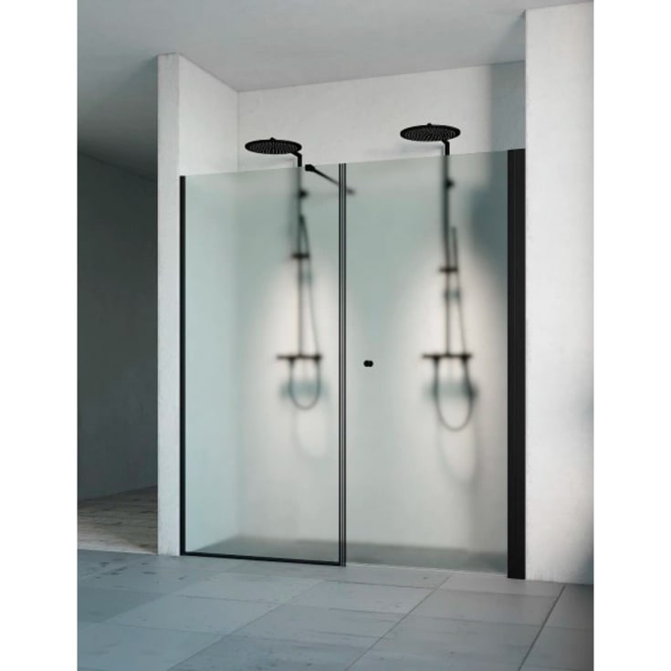 Macro Design Spirit Swing dusjvegg, 197x190,5 cm, frostet glass, sort profil