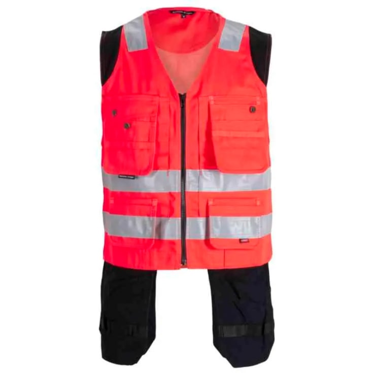 Bekken & Strøm Dokka håndverksvest, HiVis kl.1, unisex, str. 2XL, rød/sort