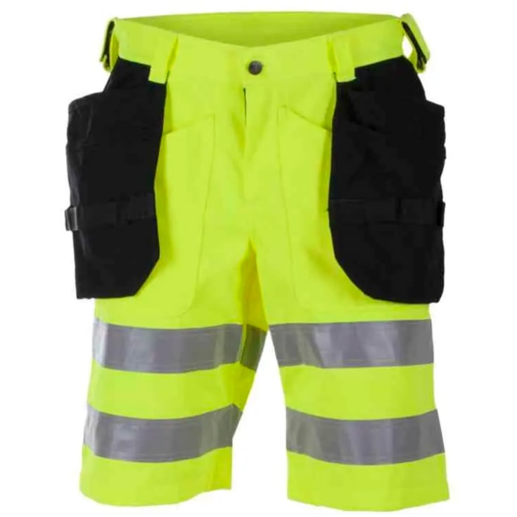 Bekken & Strøm Dokka arbeidsshorts, HiVis kl.2, unisex, str. 58, gul/sort