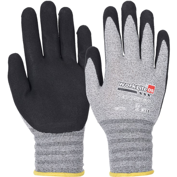 OS Worklife natural grip handsker, Grå/Sort, 10