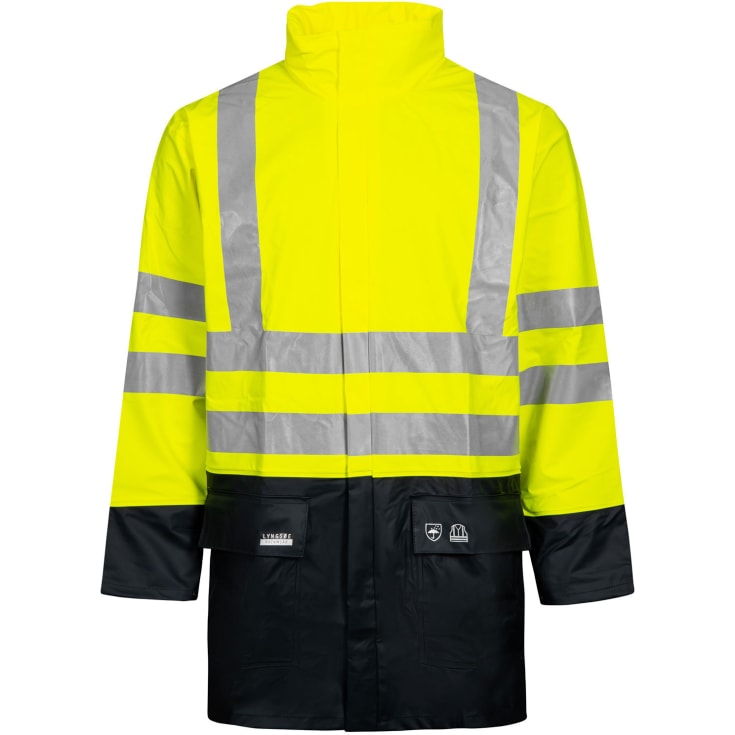 Lyngsøe PU regnjakke, Hi-vis Gul/Marine, 4XL