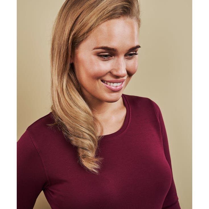 ID Interlock langærmet dame T-shirt, Dark bourdeaux, L