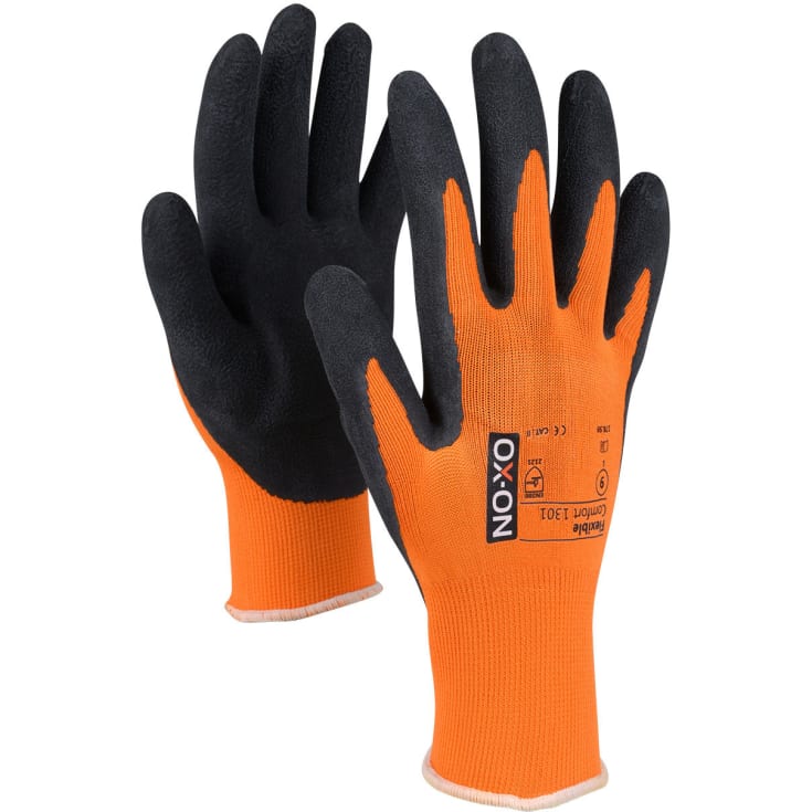 OX-ON Flexible Comfort 1301 arbejdshandsker, Sort/Orange, 9
