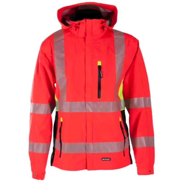 Bekken & Strøm Gjøvik skalljakke, HiVis kl.3, unisex, str. L, rød/sort
