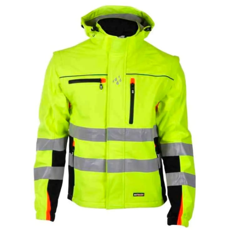 Bekken & Strøm Bergset softshelljakke, HiVis kl.2, unisex, str. XL, gul/sort