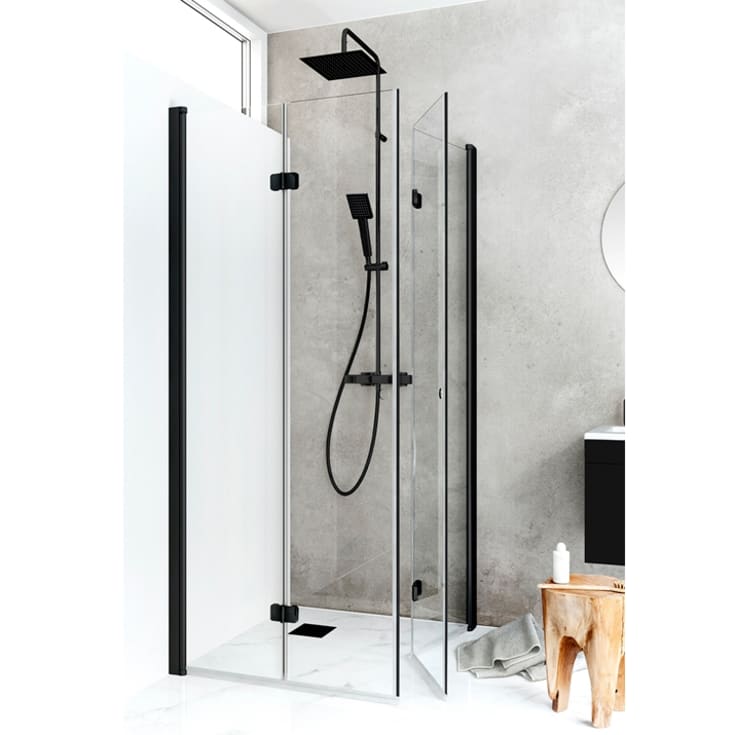 Hafa Igloo Pro dusjhjørne, 89x89 cm, klart glass, sort profil