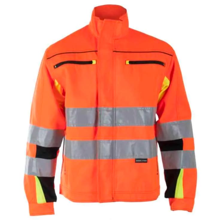 Bekken & Strøm Bergset arbeidsjakke, HiVis kl.3, unisex, str. 52, oransje/sort