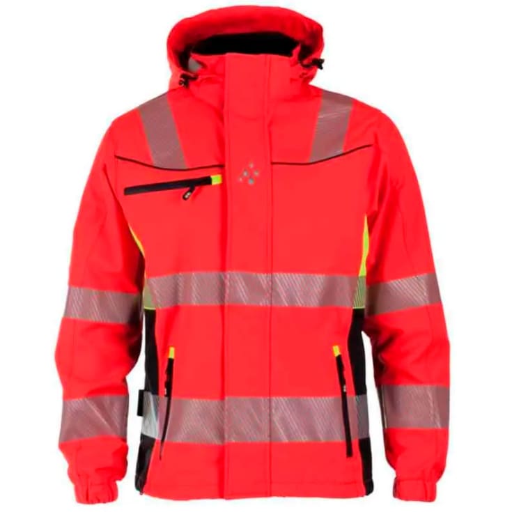 Bekken & Strøm Gjøvik softshelljakke, HiVis kl.3, unisex, str. S, rød/sort