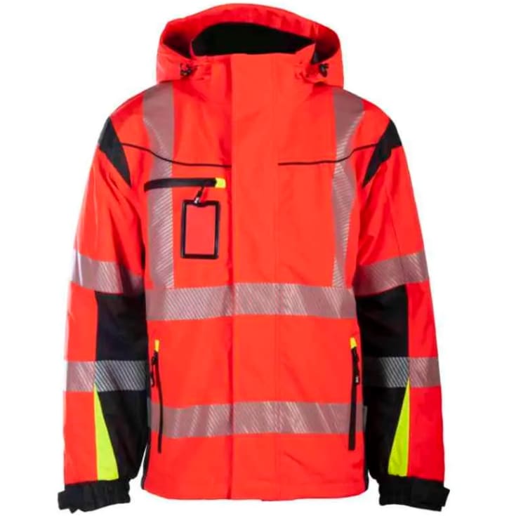 Bekken & Strøm Halten Extreme skalljakke, HiVis kl.3, unisex, str. M, rød/sort